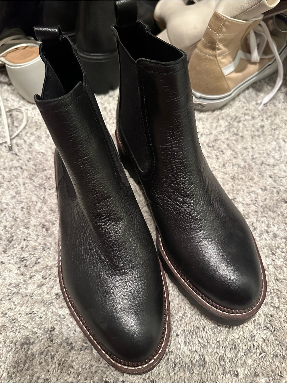 Caslon Black Leather Women's Combat Chelsea Boots